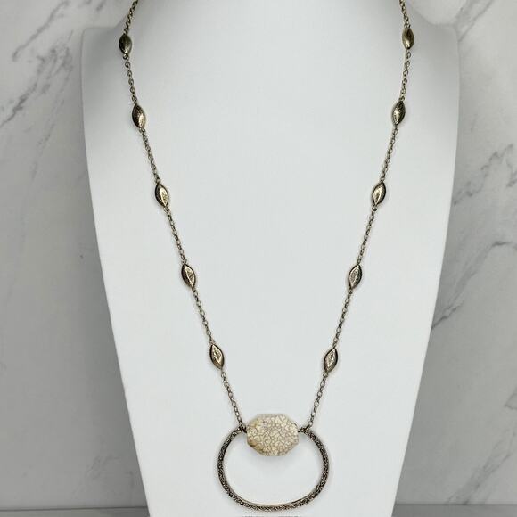 Chico's Faux Stone Pendant Gold Station Long Boho Necklace ✨ - Picture 1 of 10